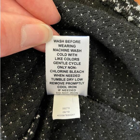 Elle Womens XL Pearl Embellished Blouse 3/4 Sleeve Collar Black White Pattern - Picture 8 of 11